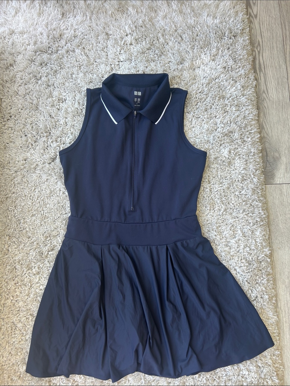 Uniqlo Navy Sleeveless Polo Tennis Dress with White Trim
